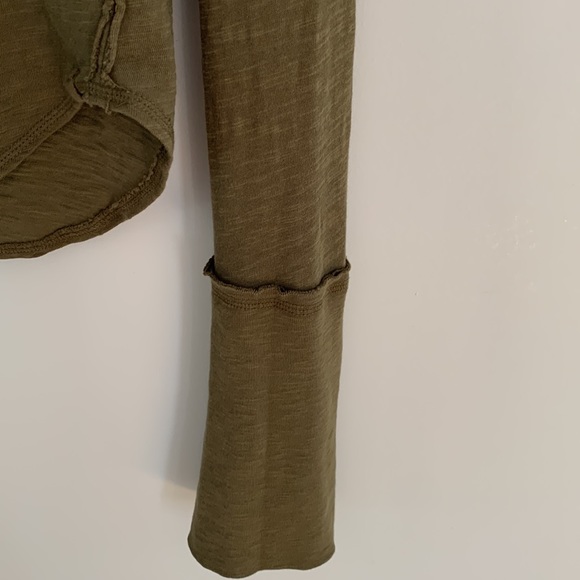 We The Free Split Neck Long Sleeve Cotton Top Olive Green Boho Relaxed Fit - Picture 5 of 10